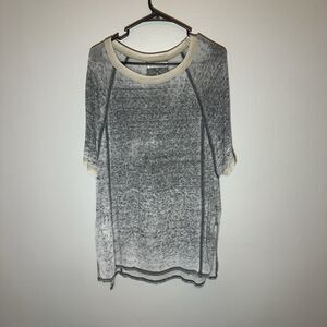 We The Free Womens Oversized Distressed T-Shirt Large Grey Short Sleeve